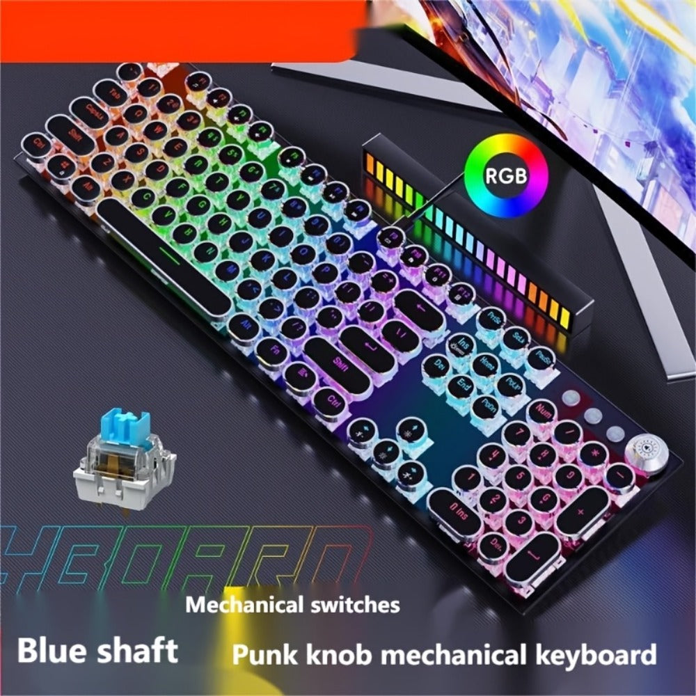 Hot-Swappable Mechanical Keyboard and Mouse Combo 34 Lighting Effects True Mechanical Blue Switches Retro Style USB Wired Aesthetic Gaming Set for Desktop Laptop Windows Mac Gift for Boyfriend Girlfriend