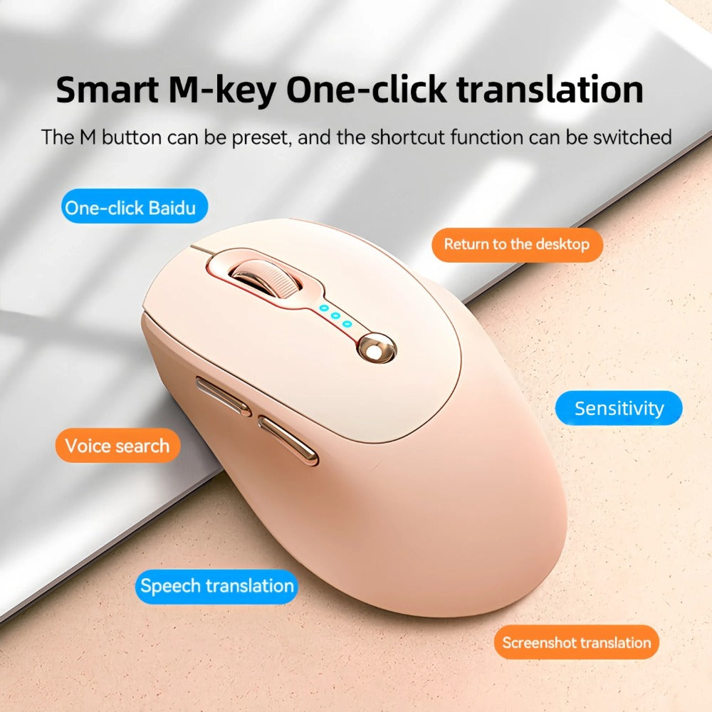 AI Smart Wireless Mouse with Voice-to-Text Real-Time Translation AI Writing PPT Creation Silent BT+2.4G Dual Mode Rechargeable Battery Display Portable for PC Laptop Tablet (T-WOLF)
