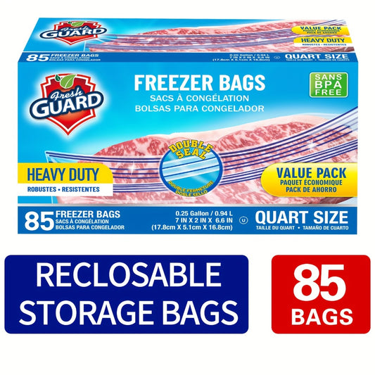 Resealable Food Storage Bags, 0.25-Gallon Capacity, Flexible Plastic 85-Pack