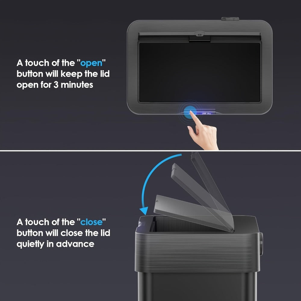 Touchless Trash Can with Motion Sensor 18.5 Gallon 60L – Soft-Close Lid | Brushed Stainless Steel | Bag Holder | Low Battery Alert | Hands-Free Smart Garbage Bin for Kitchen Office Bedroom RV