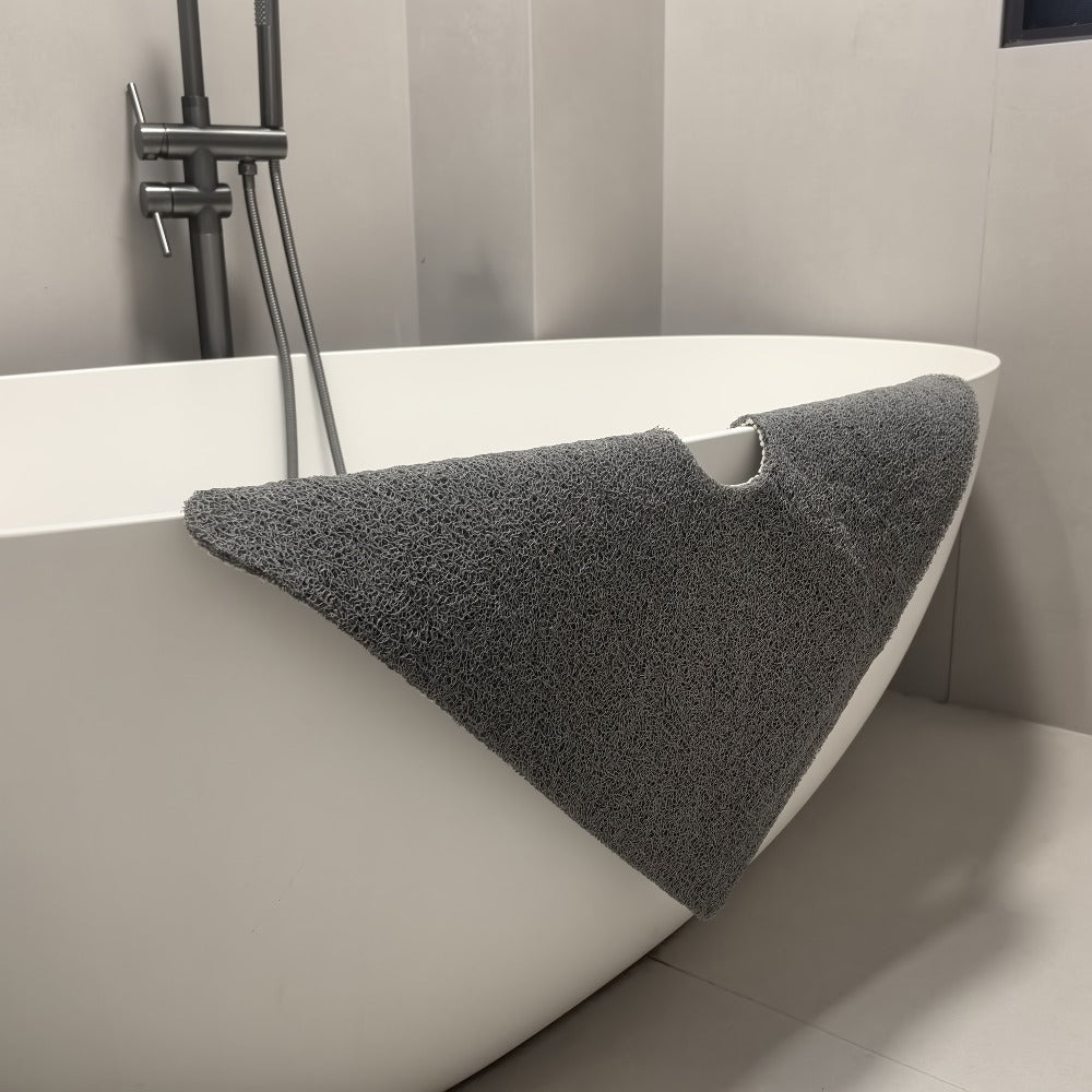 Non-Slip Shower Mat PVC Loofah Bath Mat with Drain Holes – Quick-Dry Square Bathtub Floor Mat, No Suction Cups Needed, Soft Cushioned, 24x24 Inch, Grey/White/Beige