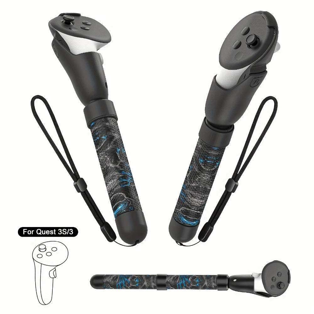 Meta Quest 3S Controller Handle Extension Grips – 3-in-1 VR Handle Attachments for Beat Saber, Golf+, Tennis & More, Anti-Slip ABS Grip with Safety Wire, Compatible with Meta Quest 3S & Quest 3