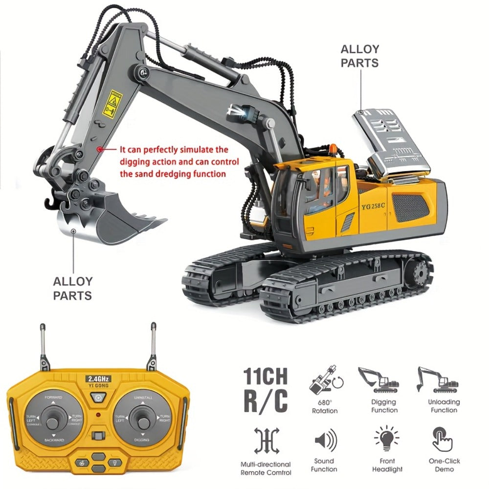 RC Construction Truck – 1:24 Scale Alloy Remote Control Bulldozer, Dump Truck & Excavator Toy