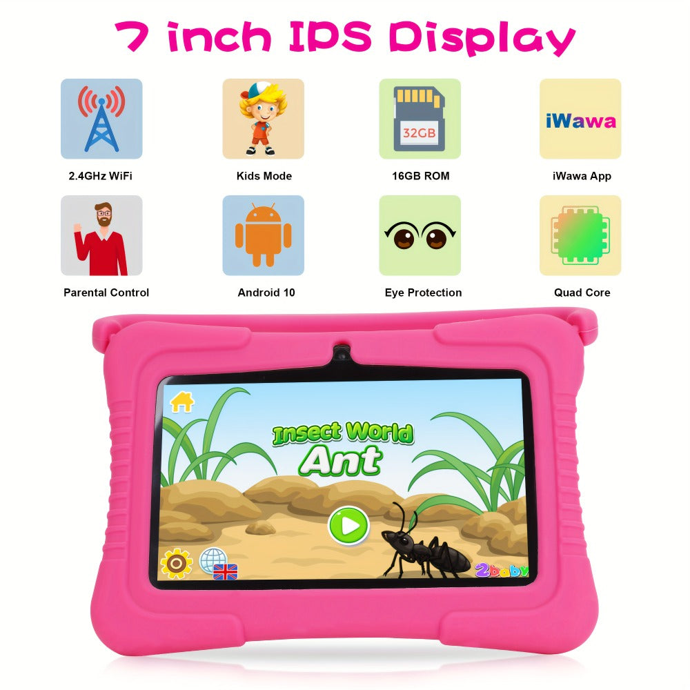 Kids Tablet 7 Inch Veidoo Android WiFi Eye Protection Screen Dual Camera Parental Control Educational Games Drop-Proof Silicone Cover 1+16GB 2+32GB Blue Pink Children Tablet Pad