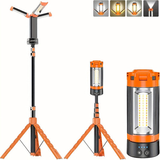 Rechargeable Camping Light, 12000mAh with 3 LED Heads and 79-Inch Detachable Tripod