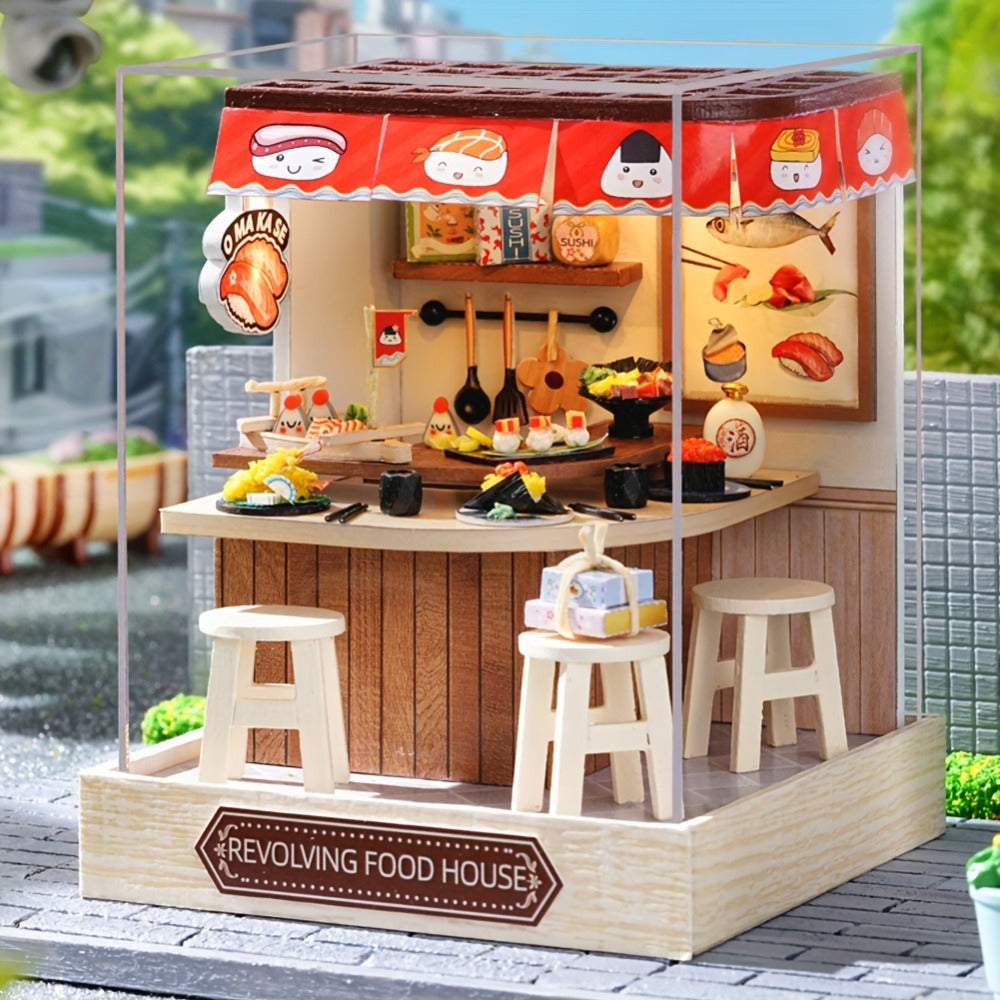 DIY Wooden Miniature House Kit with Dust Cover in Three Themes