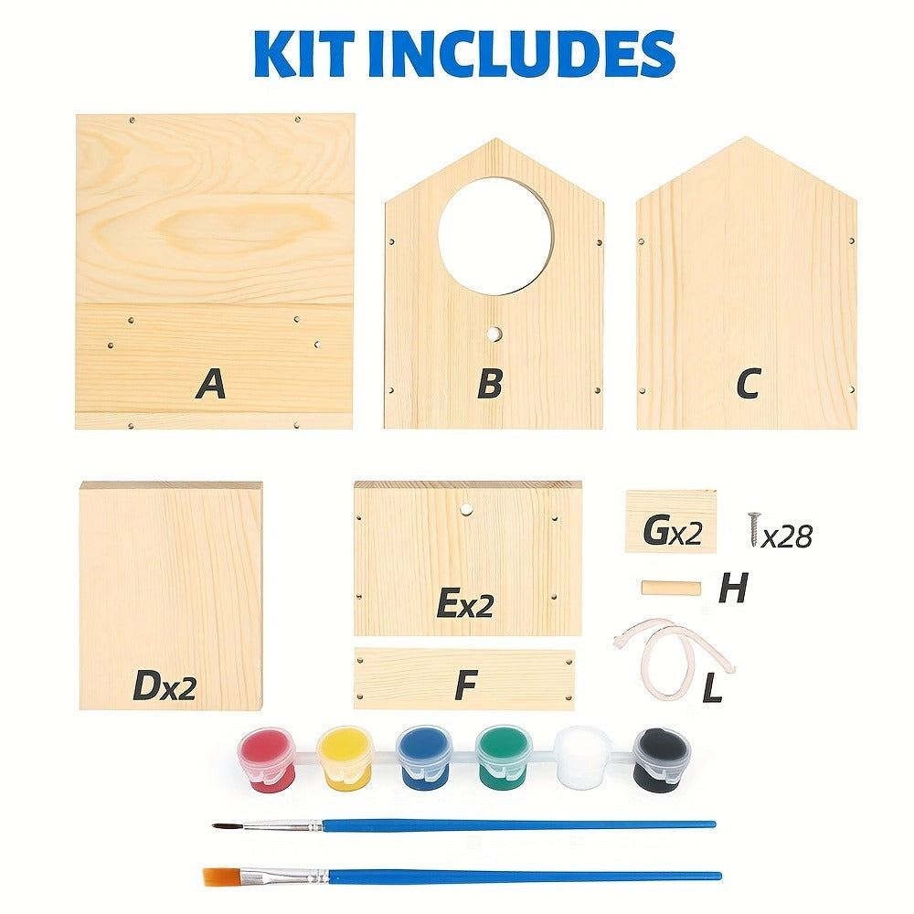 Wooden Birdhouse Building Kit for DIY Build-and-Paint Craft Projects