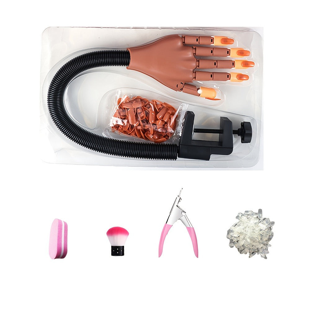 Nail Practice Hand Kit for Acrylic Nails Flexible Training Hand with 200pcs Replacement Nail Pads Clippers Files and Brush - Complete Manicure Training Tools for Beginners and Nail Salons