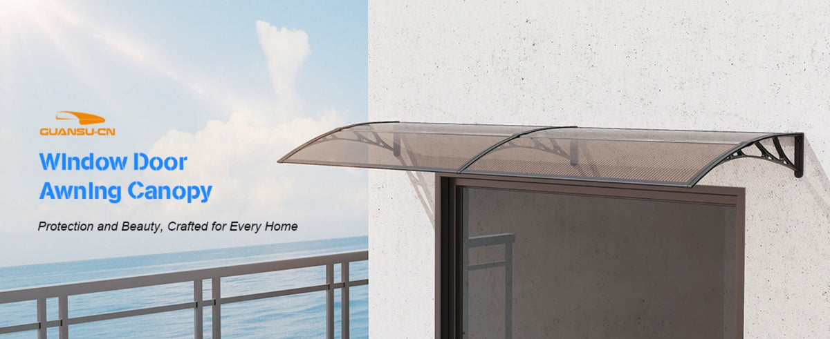 Polycarbonate Window Awning Door Canopy - UV Rain Snow Sun Protection Overhang for Doorways, Patio & Windows, Multiple Sizes, Black/Gray Bracket with Blue/Clear/Brown Board