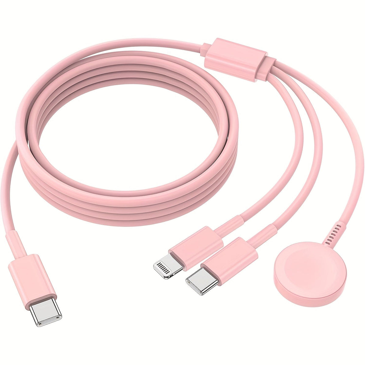 3-in-1 Charger Cable Apple Watch iPhone 6ft USB-C Multi Charging Compatible Series 10 9 8 7 6 5 4 3 Ultra 2 SE iPhone 15 14 13 – Travel Charger White Pink 2-Pack