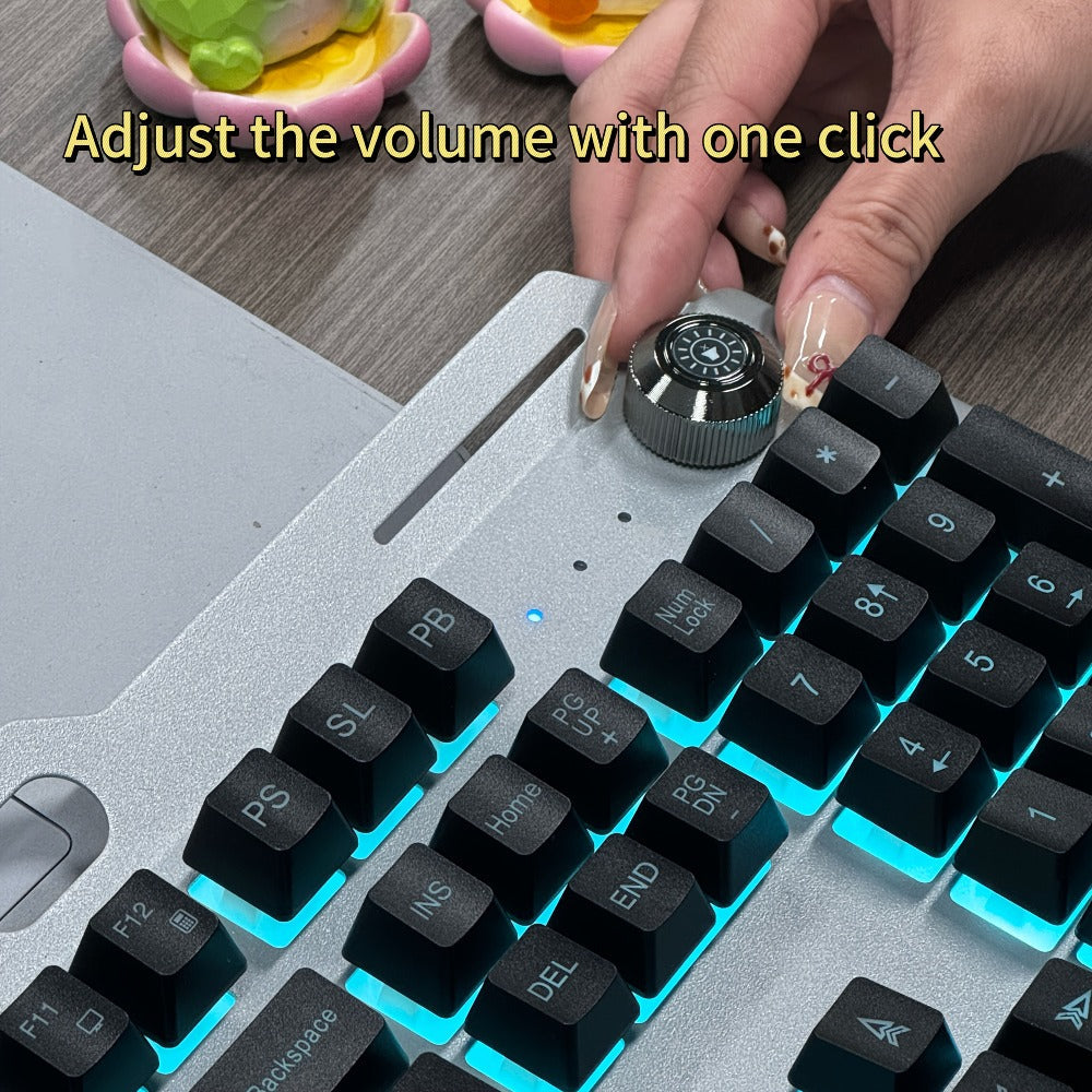 LED Backlit Wired Gaming Keyboard 104 Keys Full Size – Quiet Ergonomic Design, Adjustable Volume Knob, USB Powered, Compatible with Desktop and Laptop Computers, Office and Home Use