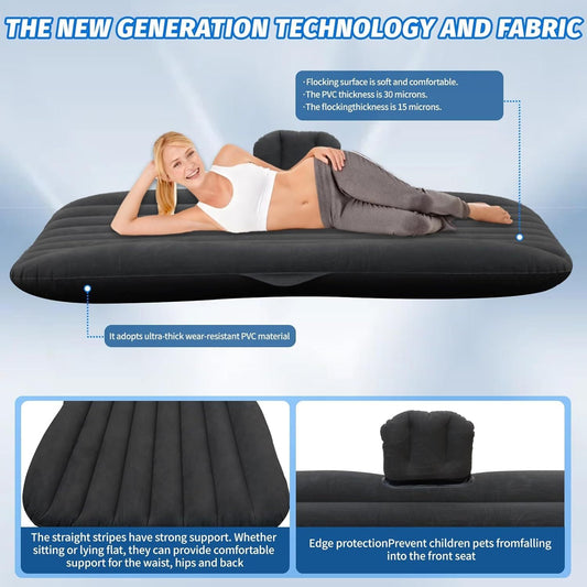 Inflatable Car Air Mattress with Dual Air Valves for Back Seat Camping and Road Trips