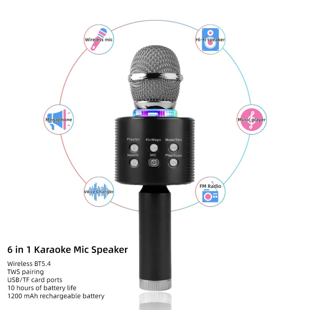 6-in-1 Wireless Karaoke Microphone Speaker with LED Lights and TWS detail image - detail view 17