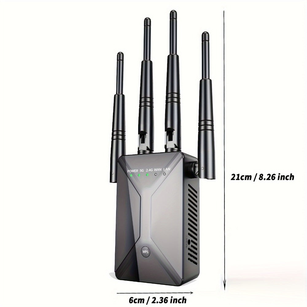 Ethernet Port WiFi Booster 1200Mbps Dual Band 5GHz & 2.4GHz, Up to 89% Faster WiFi Extender, 2026 Latest Upgraded Internet Signal Repeater for Gaming Smart TV Remote Work Large Home, Black