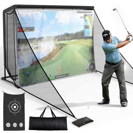 Golf Hitting Net, 10 x 7 ft Steel Frame with Side Nets and Simulator Cloth