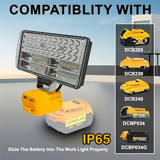 LED Work Light Compatible with DeWalt 20V Batteries, Adjustable Angle, Battery Not Included