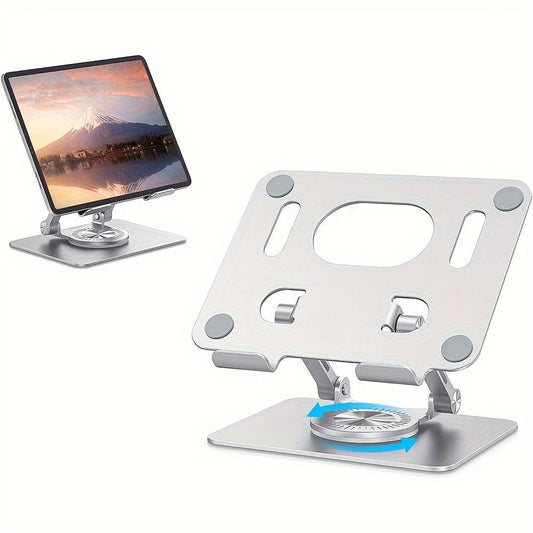 KEXIN Adjustable Aluminum Tablet Stand, 360° Rotating Base, Universal Desktop Holder for iPad, Fire Tablet, Kindle & Smartphones – Silver/Black/Blue