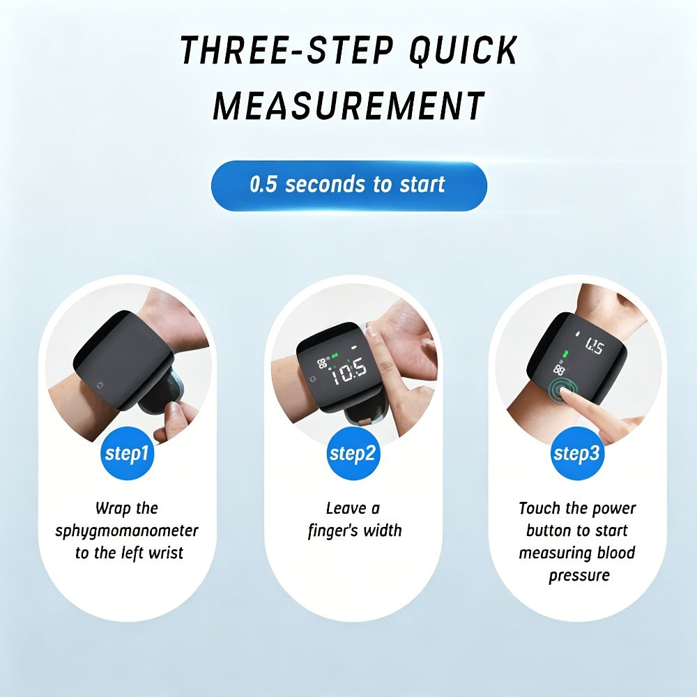Wrist Blood Pressure Monitor with Large LCD Display – Portable Digital BP Machine with Adjustable Cuff, Pulse Rate Detection & One-Button Operation for Home Use