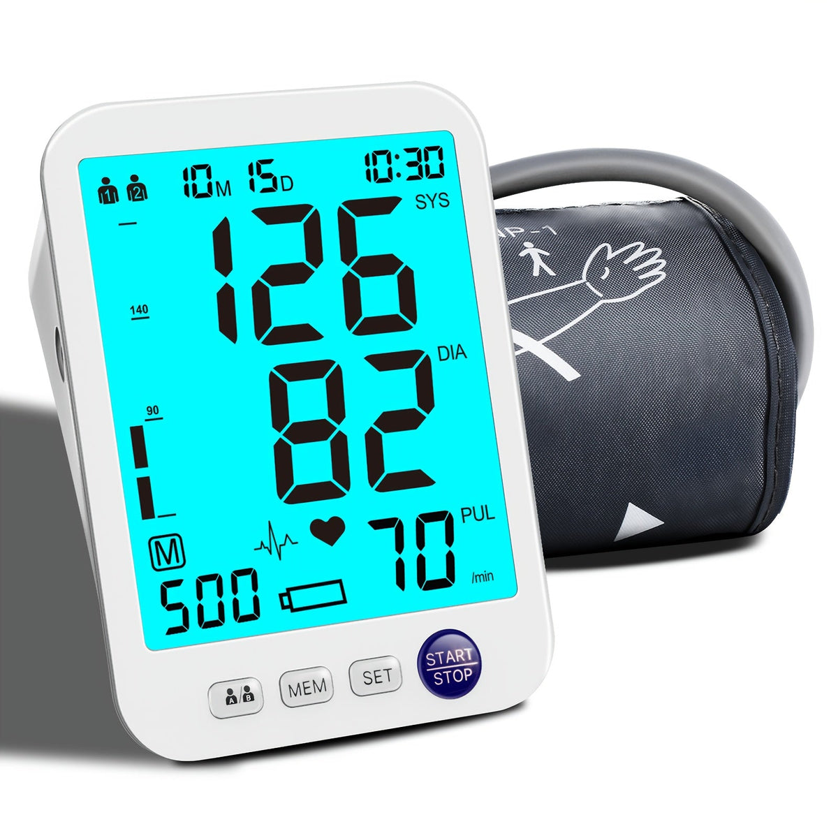 Upper Arm Blood Pressure Monitor Automatic – Large LED Backlit Screen, Extra-Large Cuff, 1000-Reading Memory for 2 Users, One-Button BP Machine for Home Hypertension Management