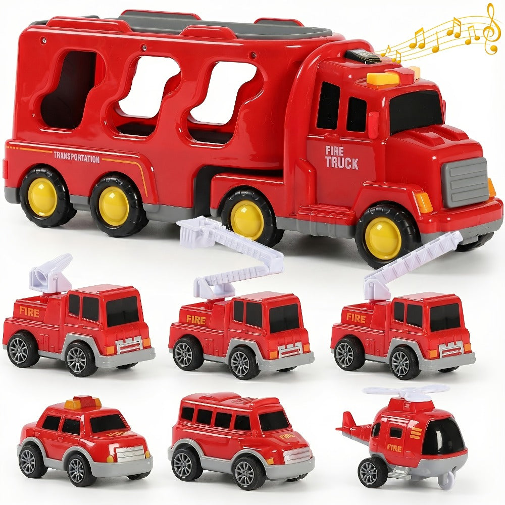 Toy Vehicle Set with 1 Large Car and 6 Small Cars, Four Theme Options