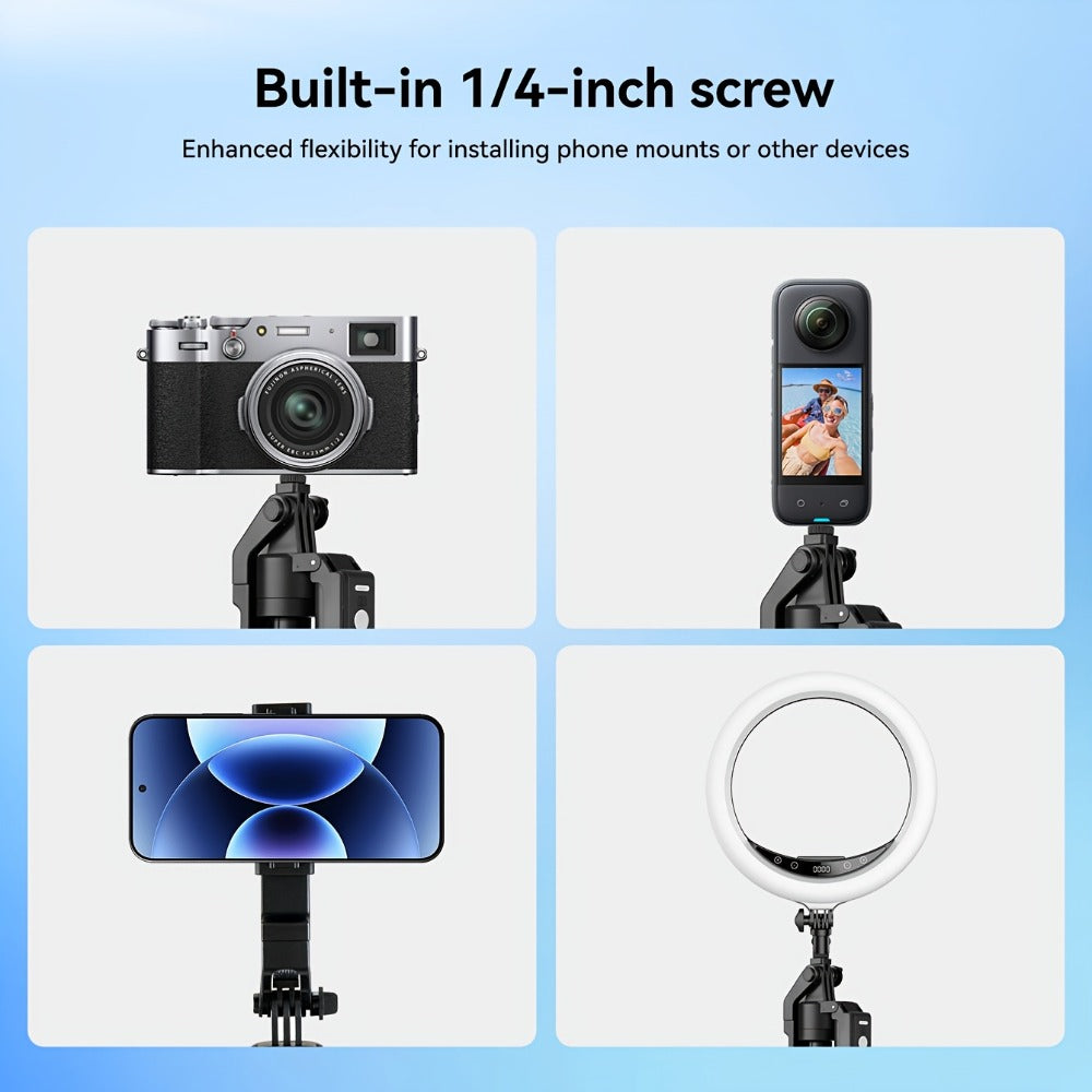AI Tracking Tripod with Built-In LED Fill Light & Bluetooth Remote – 360° Auto Face & Body Tracking Adjustable Phone Stand for iPhone Android Camera, TikTok YouTube Live Streaming Vlogging Zoom
