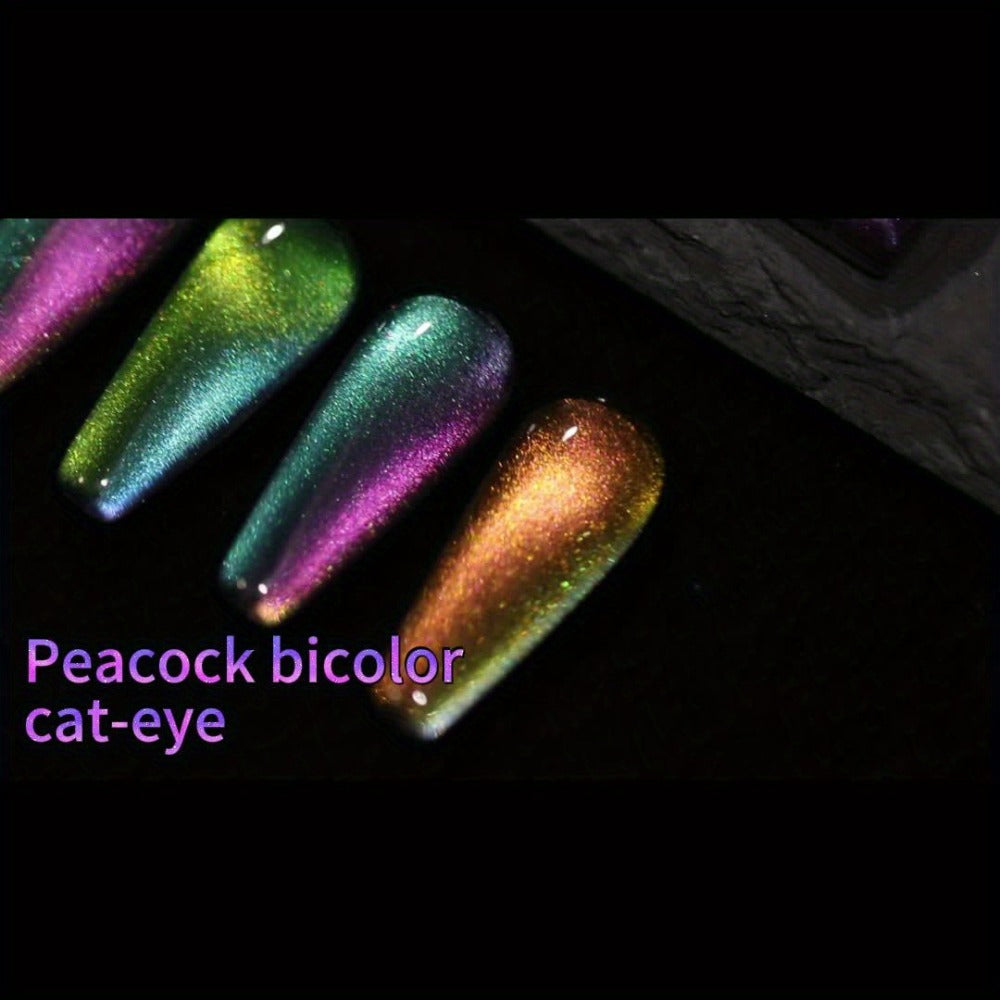Magnetic Cat Eye Gel Nail Polish Set 8 Colors – Holographic Reflective Peacock Double-Light Effect, LED/UV Soak-Off Gel 0.51oz with Magnet Tool, Salon & Home Nail Art Gift Set for Women