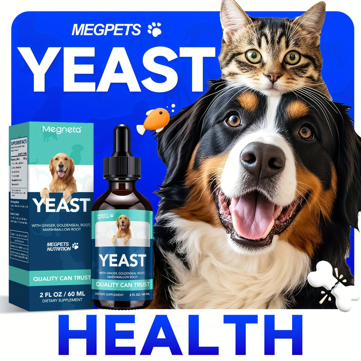 Yeast Health Drops for Dogs & Cats – Skin & Ear Support Supplement, Easy-Absorb Liquid Formula for All Breeds & Ages, 2fl oz (60ml)