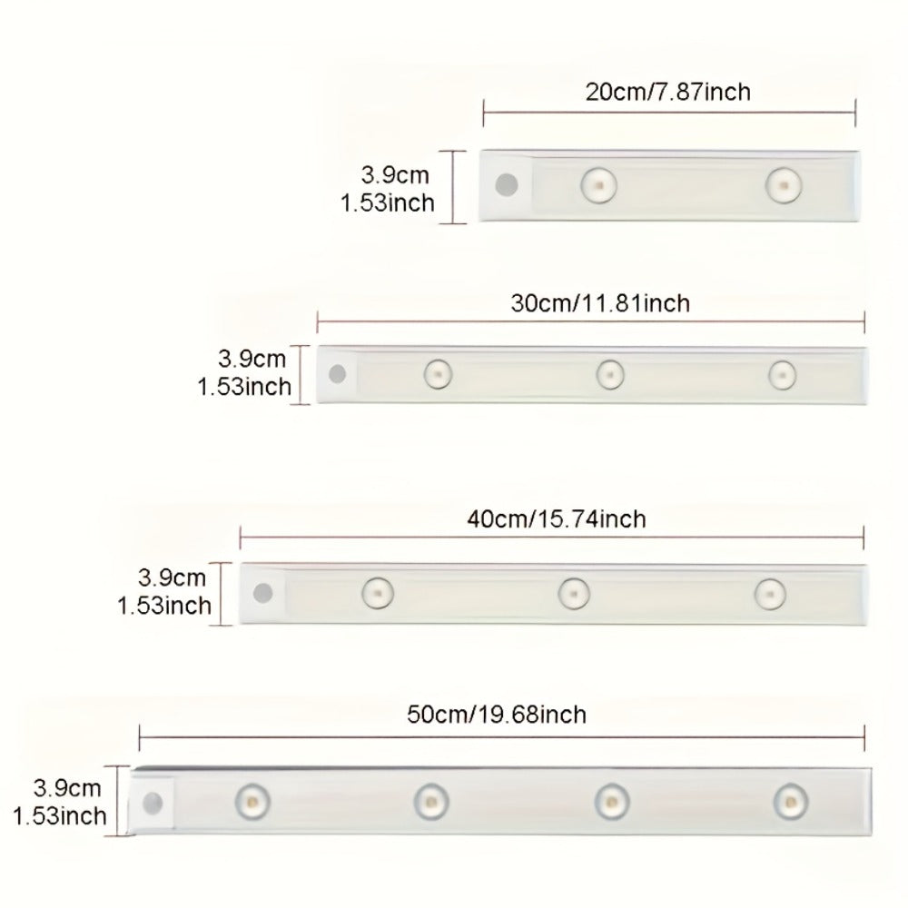 Motion Sensor LED Strip Light USB Rechargeable – 3-Color Dimmable Wireless Night Light for Kitchen, Wardrobe, Cabinet, Shoe Cabinet & Bedroom (20cm / 30cm / 40cm / 50cm, 1 or 2 Pack)