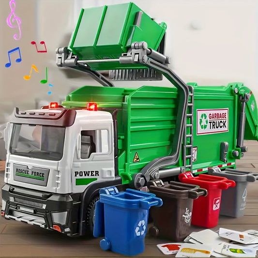 Garbage Truck Toy with 4 Trash Bins – Recycling Truck with Lifting Arm, Lights & Sound