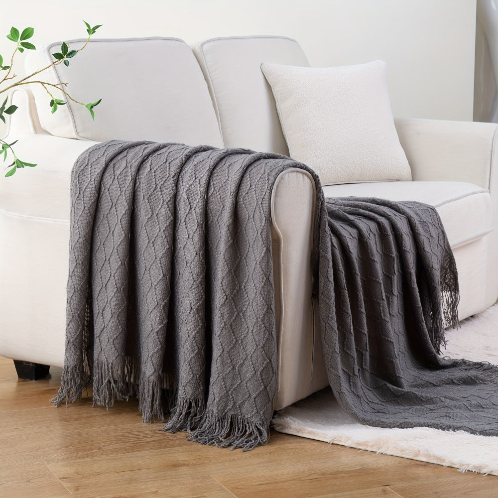 Tassel Throw Blanket – Soft Lightweight Decorative Fringe Throw for Couch, Chair, Bed & Sofa, 50”×60”, 6 Colors, Boho Home Decor
