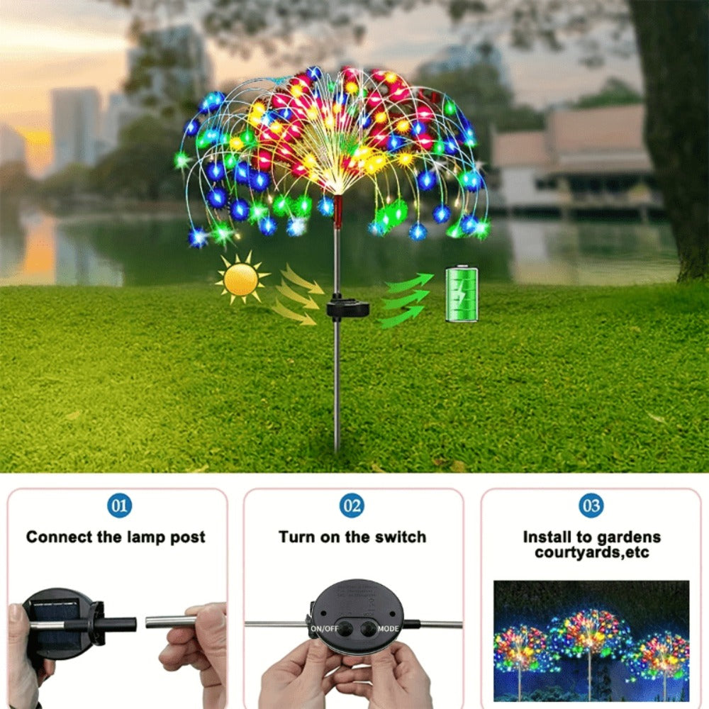 Solar Firework Lights Outdoor Smart Sensor 8 Modes – 90 280 420 520 LED Garden Starburst Lights for Patio Walkway Pathway Party Wedding Warm White Multicolor 1 4 6 8 12 Pack