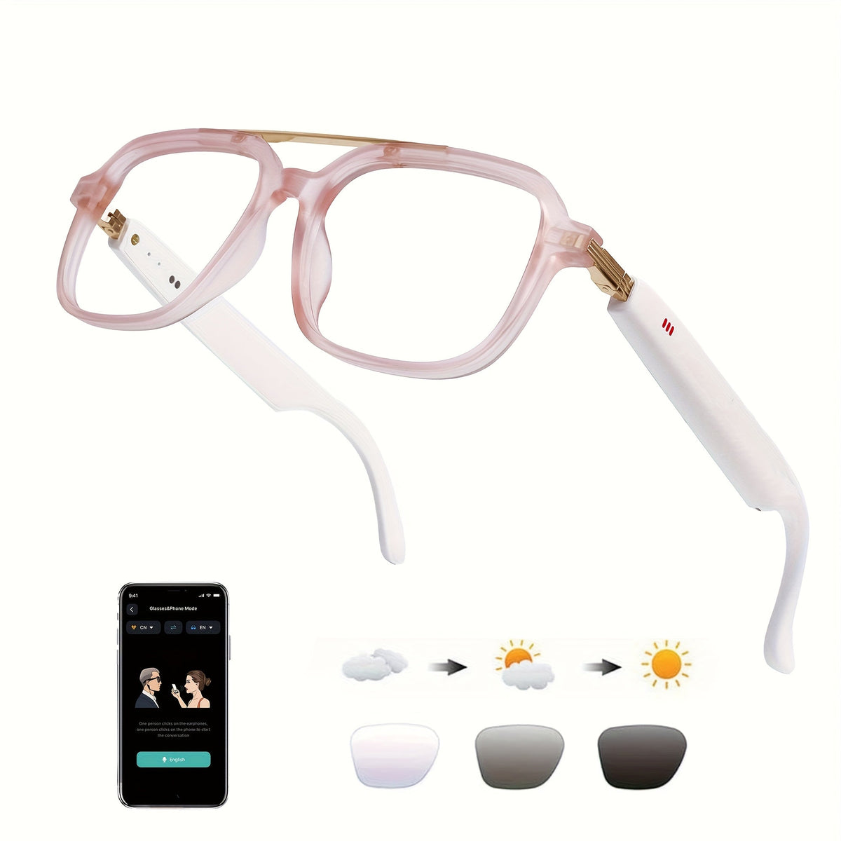AI Smart Glasses with Real-Time Translation for 160+ Languages, ChatGPT Voice Assistant, HD Calls & Hi-Fi Music – Open-Ear Audio Glasses for Men & Women