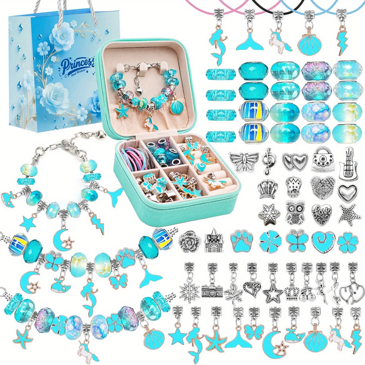 DIY Beaded Bracelet Making Kit, 7 Styles, Unicorn & Mermaid
