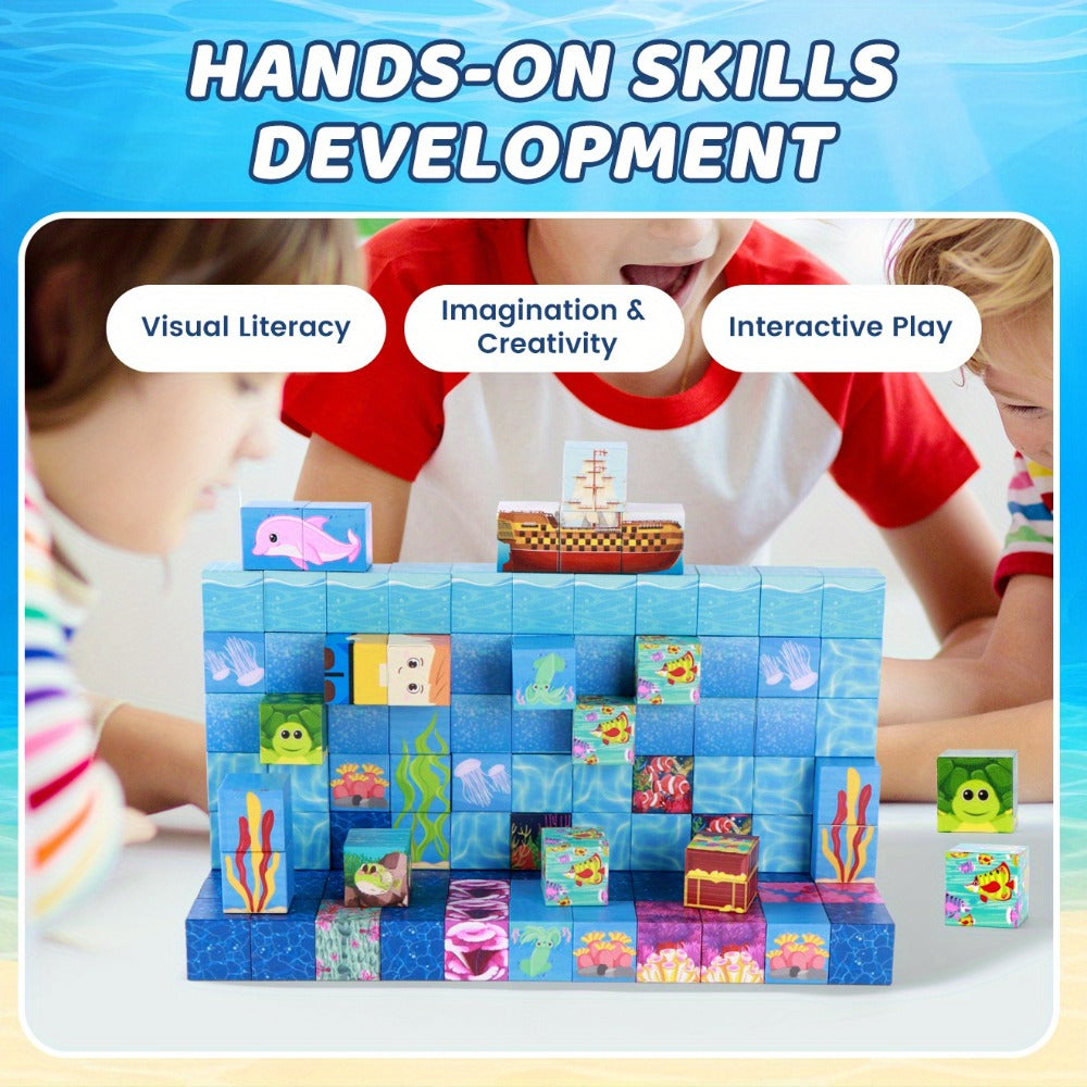 Ocean Adventure Magnetic Building Blocks, 54 or 100 Pieces, 3D Sea Theme Magnet Tiles for Ages 3+