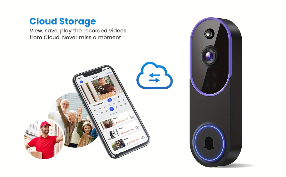 166° Ultra Wide Angle Smart Doorbell Camera 2K HD Wireless WiFi – AI Human Detection, Two-Way Audio, Night Vision, Cloud Storage, Rechargeable Battery, 2.4GHz, Black Linen Purple