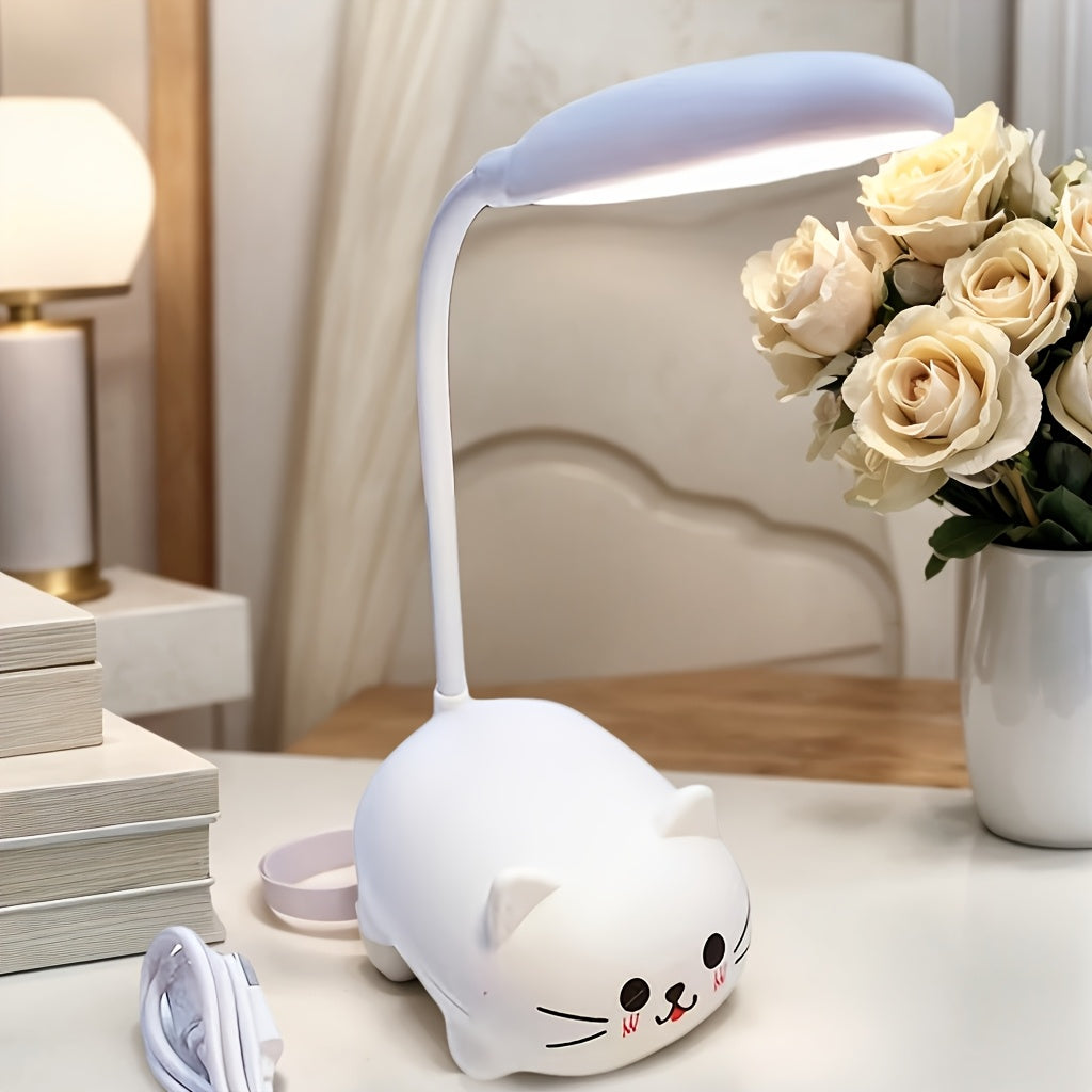 Cute Animal LED Night Light – Mini Cartoon Table Lamp, Foldable USB Rechargeable, Portable Desk Reading Light for Bedroom Kids Room, Blue Bunny Cat Styles, Kawaii Room Decor Lamp