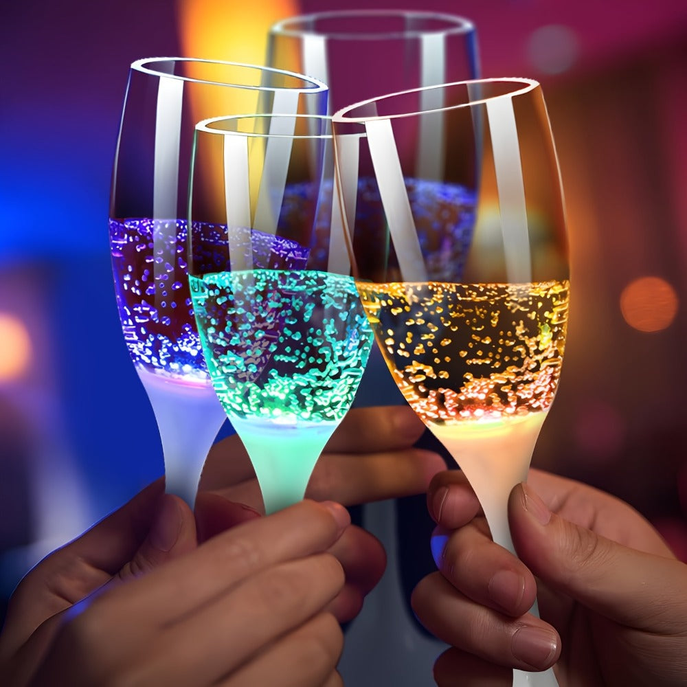 LED Light Up Champagne Flutes Set of 6 – Glow in the Dark Colored Plastic Wine Glasses for Birthday Halloween Christmas Wedding Party Favors Adults