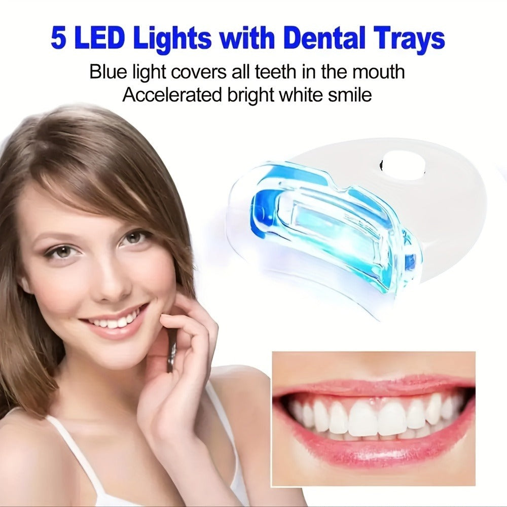 LED Teeth Whitening Kit 5 Whitening Gel Syringes Enamel Safe Professional Home Whitening Light Tray Set Fast Results Gift for Women Men Girlfriend Boyfriend Parents White Blue