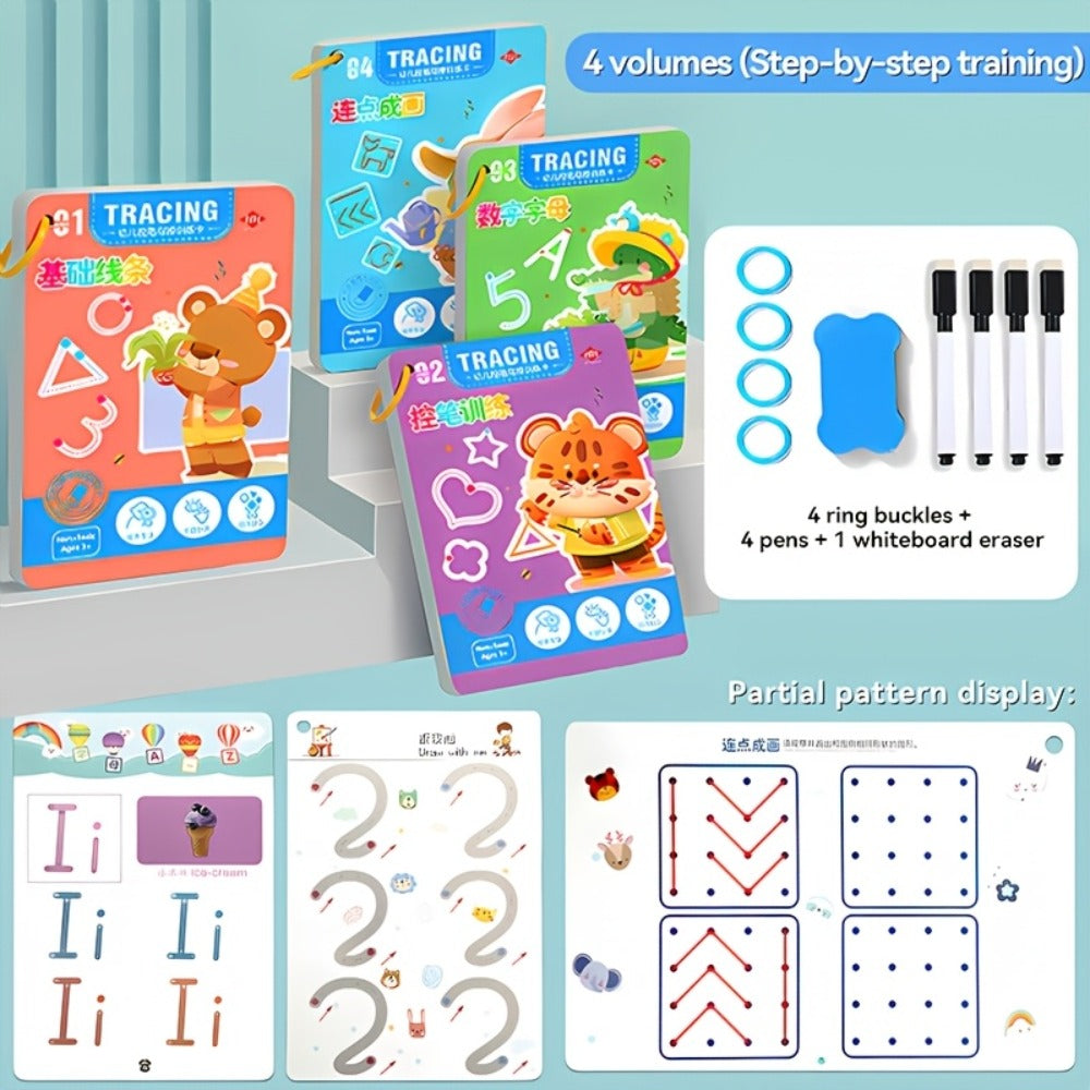 Handwriting Practice Book for Kids Ages 3-6 — 128-Page Reusable Magic Copybook, Trace Letters Numbers Pen Control Workbook for Toddlers Preschoolers Kindergarteners, Back to School Gift
