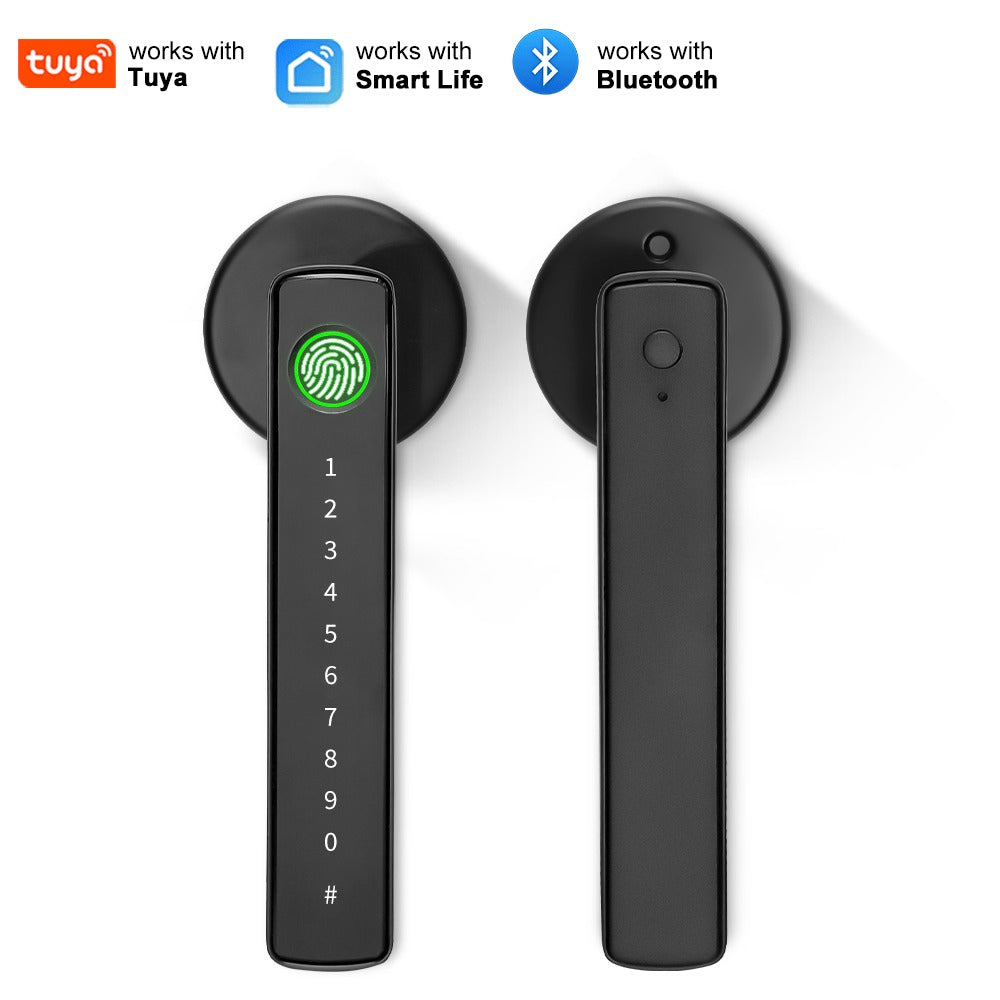 Aluminum Alloy Smart Door Handle Lock 4-in-1 with Fingerprint, Password, App & Key, Left & Right Hand Compatible, Heavy-Duty Keyless Entry Electronic Handle for Apartment Hotel Bedroom Interior Door