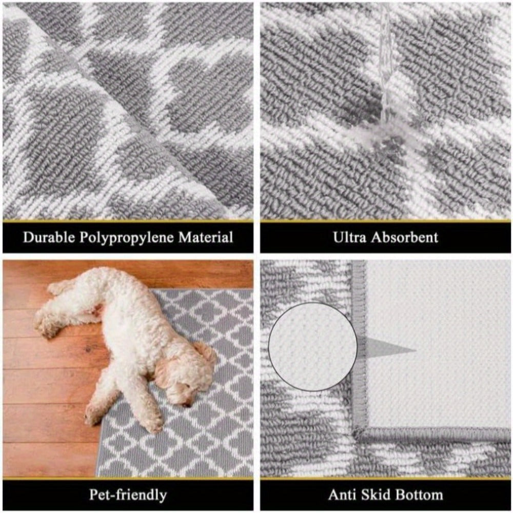 Runner Rug Moroccan Trellis Non-Slip – Machine Washable Hallway Carpet for Entryway, Kitchen & Bathroom – 100% Polypropylene Long Floor Rug, Black & Gray, 2x6, 2x8, 2x10 Ft