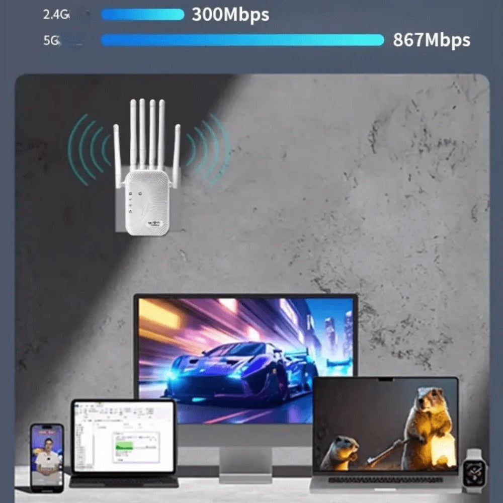 Ourlife WiFi Extender 11000 Sq Ft 6-Antenna 360° - 2.4GHz Signal Enhancer with Ethernet Port, Plug and Play, for Home Shopping Mall Coffee Shop Hotel Large Area Coverage
