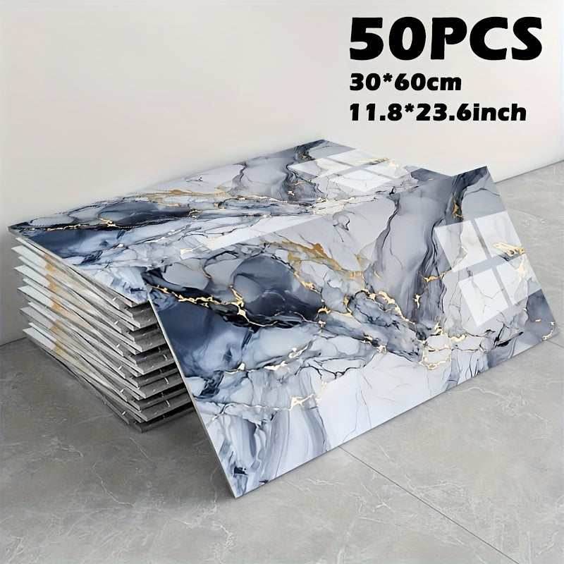 Peel and Stick Marble Tile Stickers – Self Adhesive Foam Wall Tiles for Bathroom Kitchen Office Bohemian Home Decor (50/100pcs, White/Gray/Black/Blue Gold)