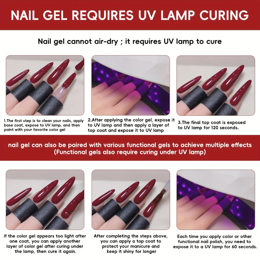 Gel Nail Polish Set 6 Colors Semi Permanent Soak Off UV LED - Long Lasting Electroplating Finish Nail Gel Kit for Salon & Home Use 0.51oz Each