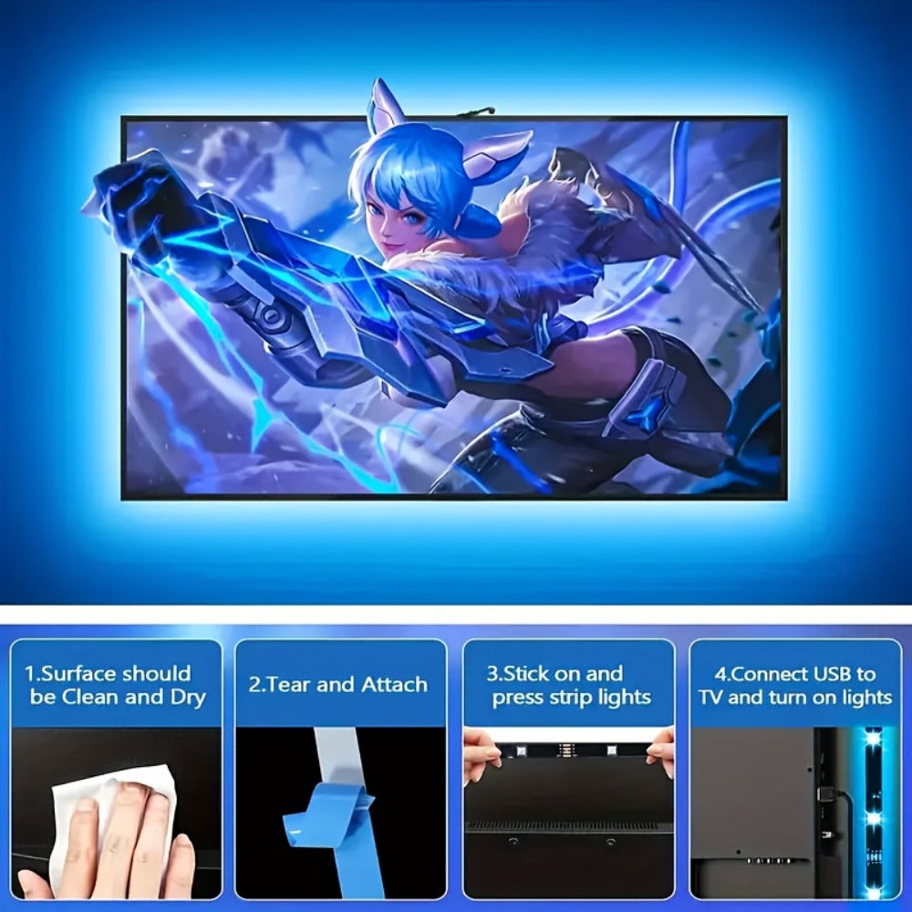 TV Backlight LED Strip Lights RGB 12.5ft - USB Powered Bias Lighting for 35-80 Inch TVs, Adjustable Color & Brightness with Remote Control, Gaming Home Theater Movie Room Ambient Light