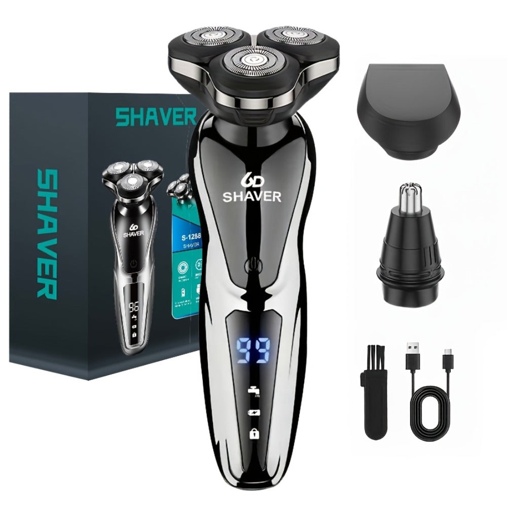 Electric Shaver for Men 3D Floating Blade 3-in-1 Beard Trimmer Digital Display USB Rechargeable Portable Grooming Kit Standalone 3-in-1 or 4-in-1 Set