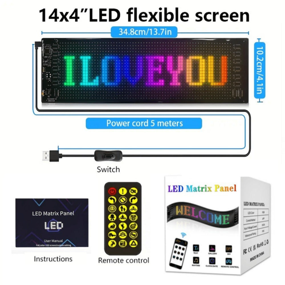 Programmable LED Scrolling Sign APP Custom Text & Animations - USB & Car Charger Powered Smart Display Board 4 Sizes for Bar Restaurant Car Window Christmas Birthday Party Decoration