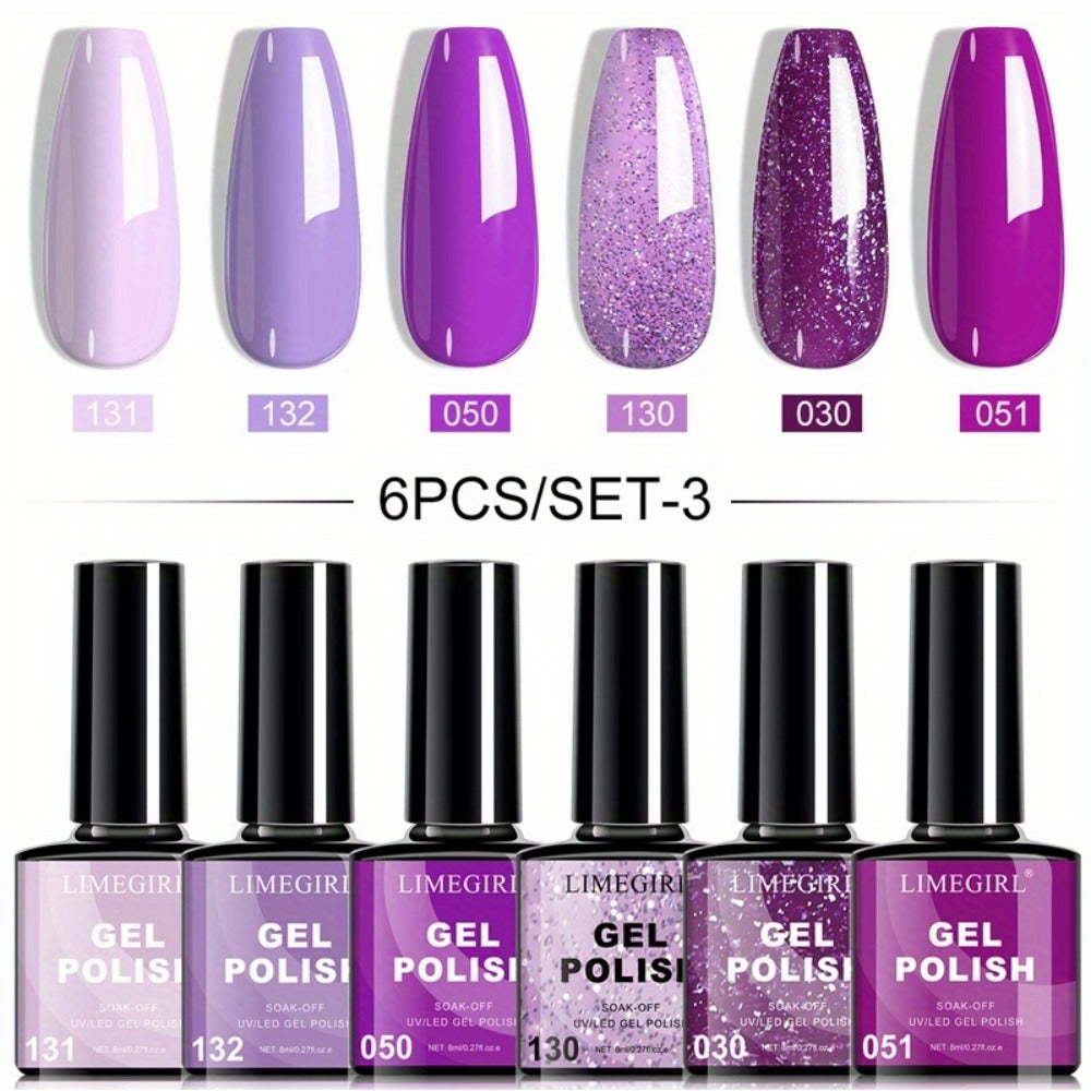 Soak-Off Gel Nail Polish Set 6pcs Hypoallergenic - Fall & Winter Glitter and Solid Colors UV LED Long-Lasting Toxin-Free DIY Nail Art Kit for Women, Home Manicure, Christmas Gift for Nail Lovers