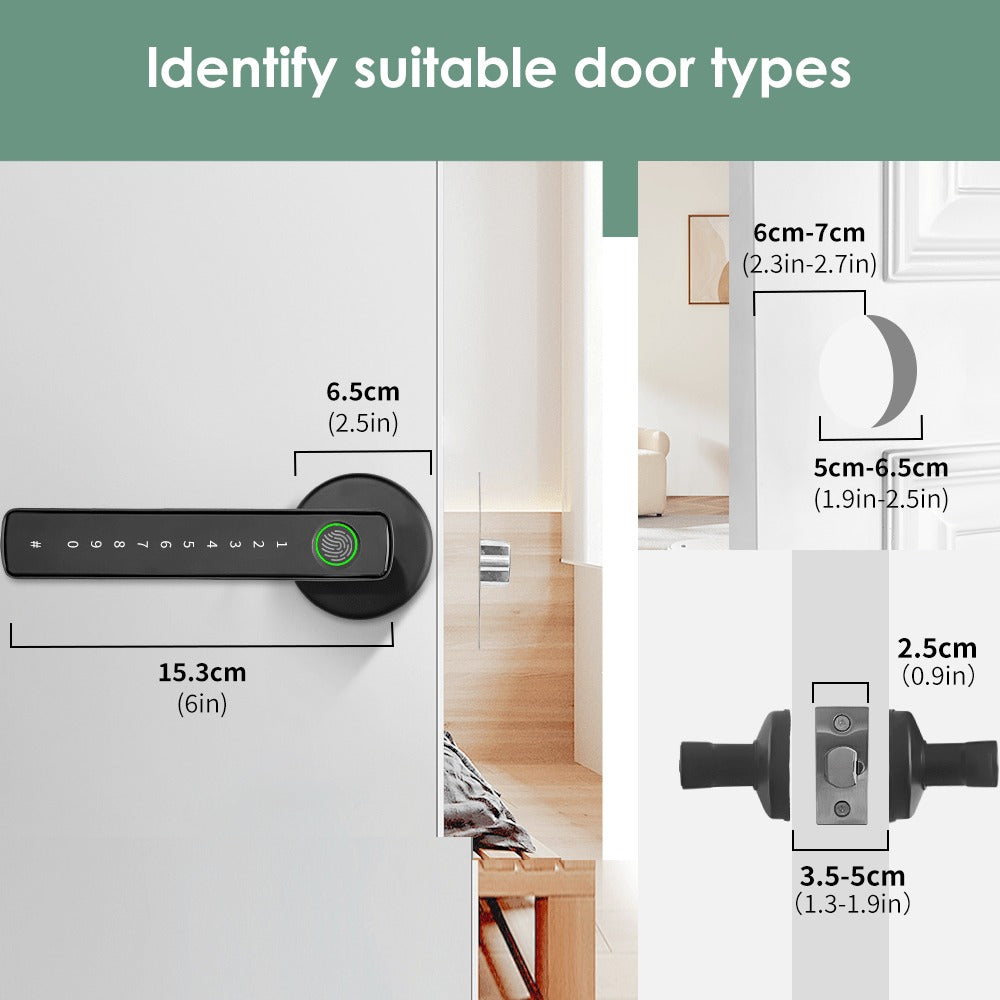 Aluminum Alloy Smart Door Handle Lock 4-in-1 with Fingerprint, Password, App & Key, Left & Right Hand Compatible, Heavy-Duty Keyless Entry Electronic Handle for Apartment Hotel Bedroom Interior Door