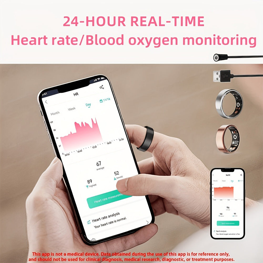 Health Monitoring Smart Ring with Heart Rate HRV Sleep Tracking, Steps Calories Body Temp & Menstrual Cycle – Bluetooth 5.3, iOS & Android, Sizes #7-#13, Rose Gold Black Silver